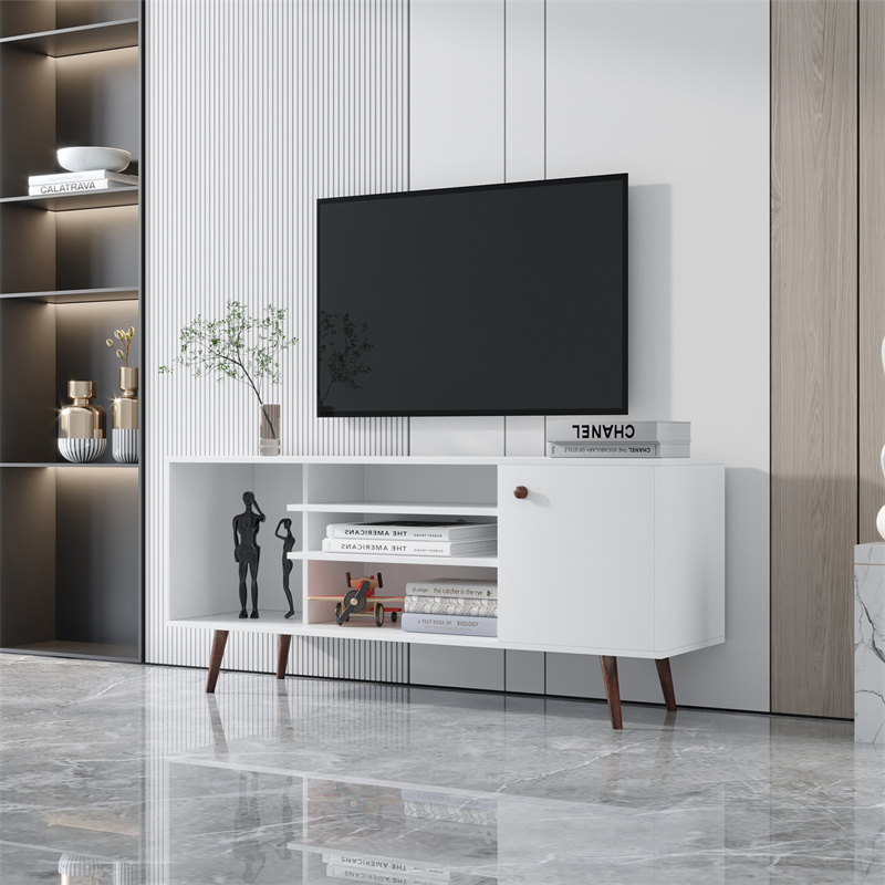 TV Stand Use in Living Room Furniture with 1 storage and 2 shelves Cabinet, high quality particle board, White color