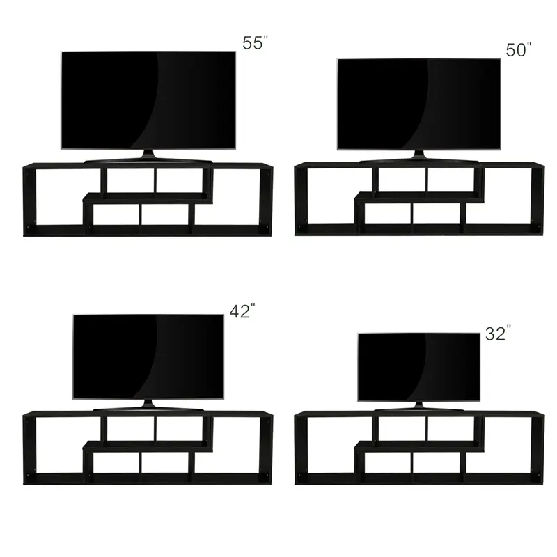 Double L-Shaped TV Stand, Display Shelf, Bookcase for Home Furniture, Black color