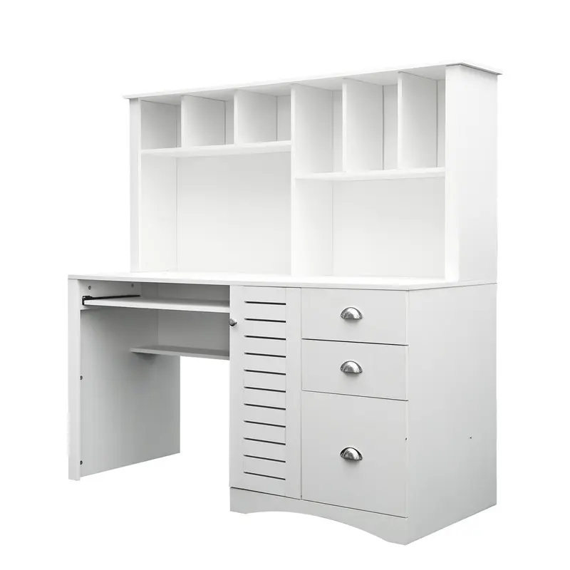 Home & Office Computer Desk with Hutch, Antiqued White finish