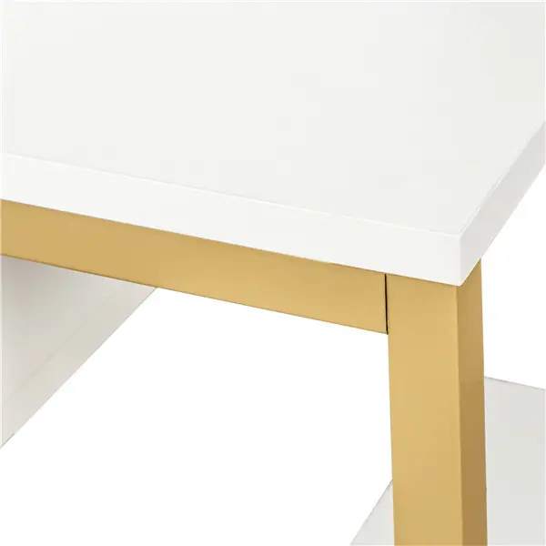 White, modern and simple vanity with stool, solid metal frame, large round mirror and storage space