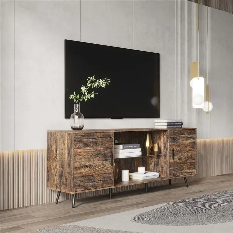 TV Stand Mid-Century Wood Modern Entertainment Center Adjustable Storage Cabinet TV Console for Living Room