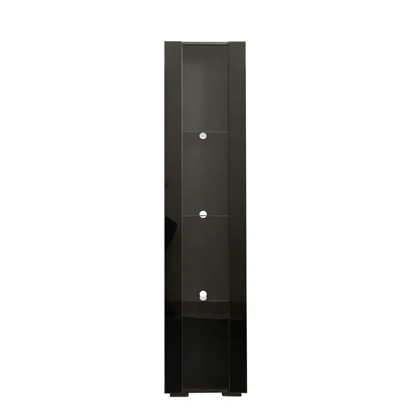 Side cabinet with aluminum strip lamp, for living room, storage shelves, black color