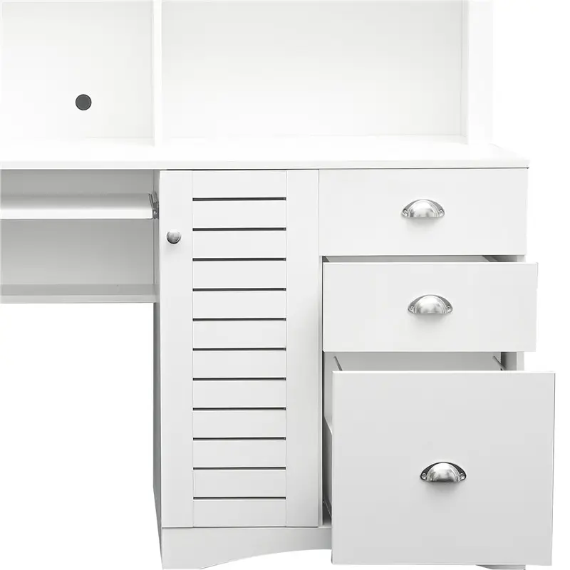 Home & Office Computer Desk with Hutch, Antiqued White finish