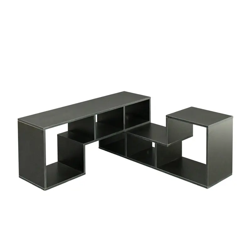 Double L-Shaped TV Stand, Display Shelf, Bookcase for Home Furniture, Black color